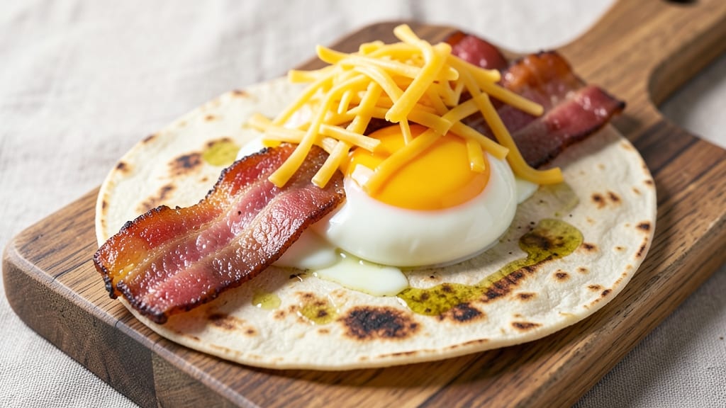 Bacon Egg and Cheese on a Roll Recipe: Crispy Tortilla Wraps With Runny Yolk Magic