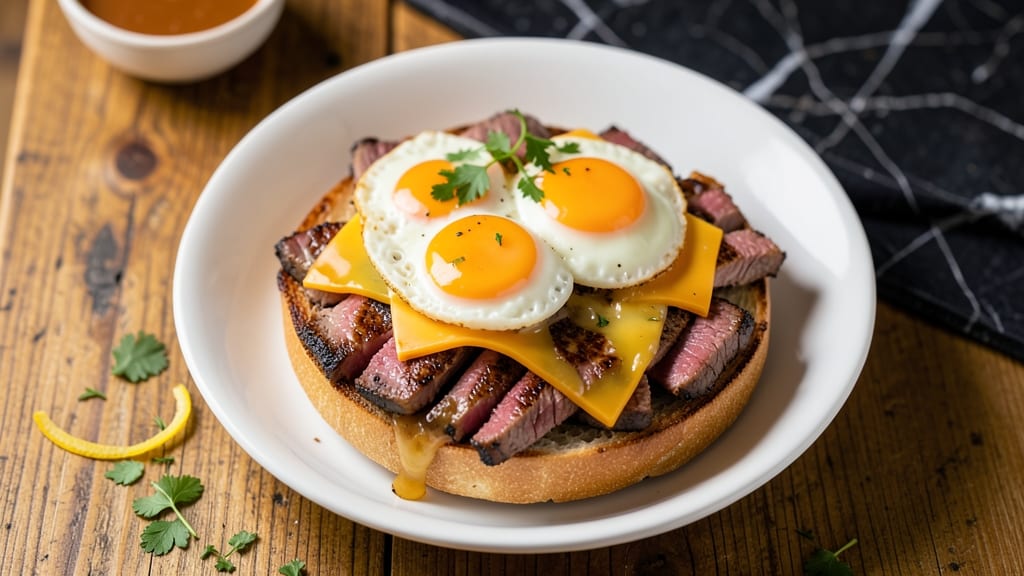 Steak Egg and Cheese Bagel Copycat Recipe: Crispy Toasted Bagel Cradles Juicy Steak Bites