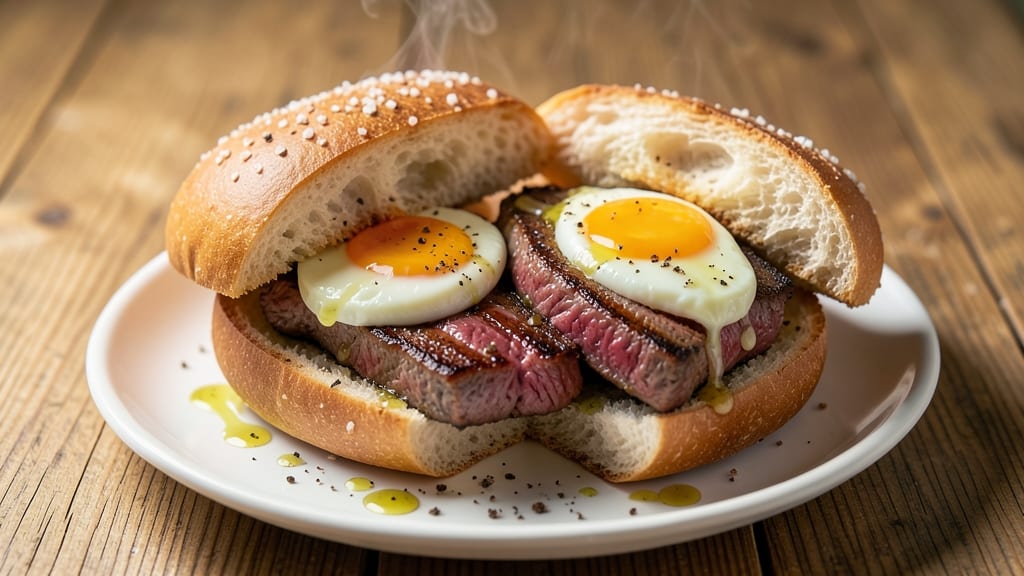 Steak and Egg Bagel Recipe: Crispy Toasted Bagel Hugs Juicy Steak