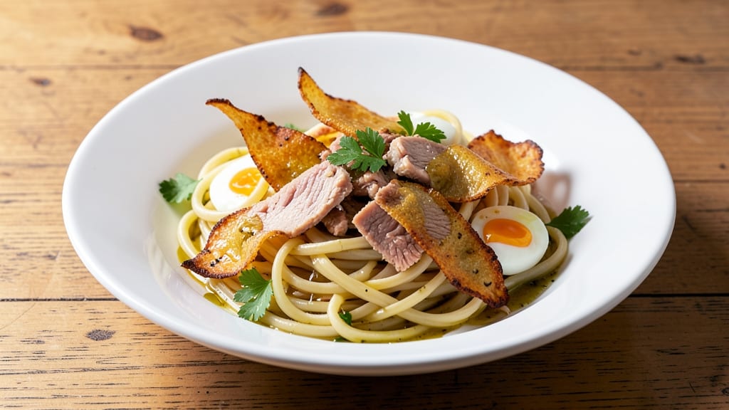 Tuna Egg Pasta Recipe: Crispy Tortilla Cups With Perfectly Poached Egg Ribbons